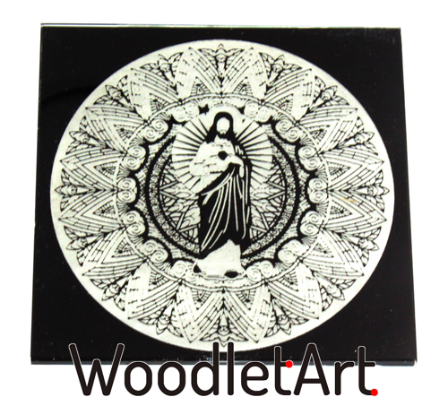 Jesús estilo mandala grabado vidrio negro